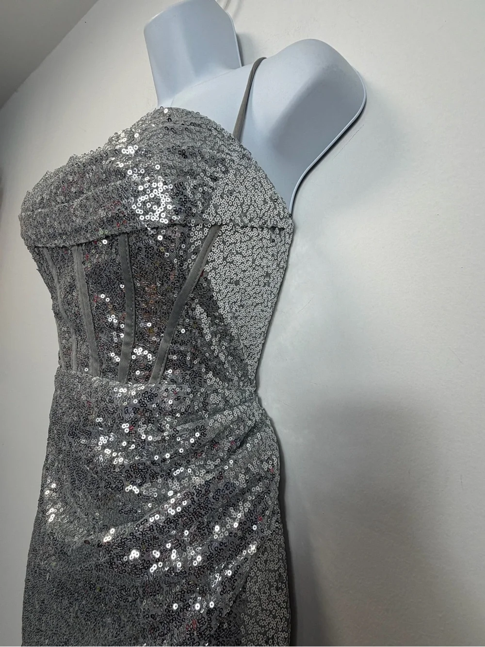 Sequin Corset Evening Gown in Silver - Picture 4 of 15